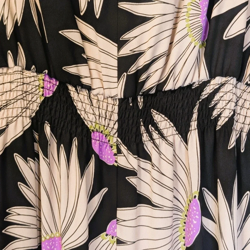 Kate Spade New York Falling Flower Jumpsuit Black Flowy Smocked Size 8 Flutter - Picture 5 of 10